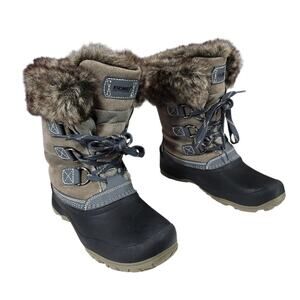 Khombu Snow Boots Women 7 Youth 5 Slope Leather Faux Fur Waterproof Lace Up 10"